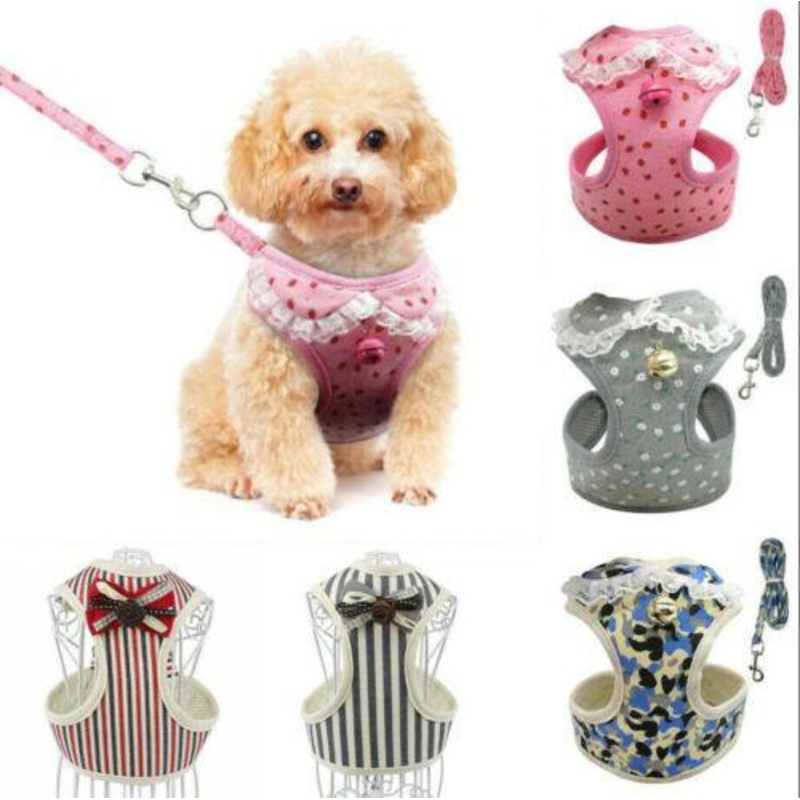 Comfortable Bow Tie Striped Dog Leash With Bells - Available In Multiple Colors And Sizes