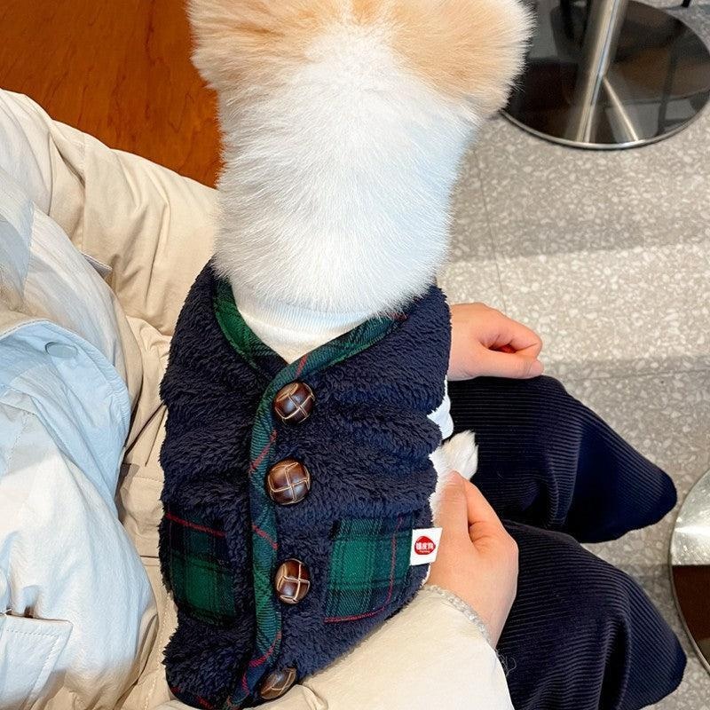 Cozy Canine Christmas Ensemble: Two-Piece Vest Sweater Coat And Scarf