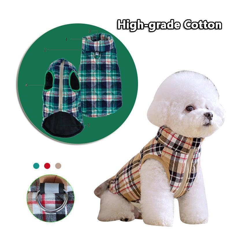 Cozy Plaid Zipper Down Jacket For Winter Pets