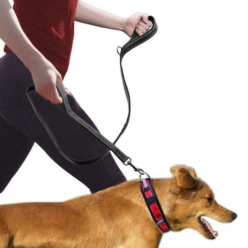 Double Distance Reflective Nylon Pet Leash With Metal Buckle And Handle
