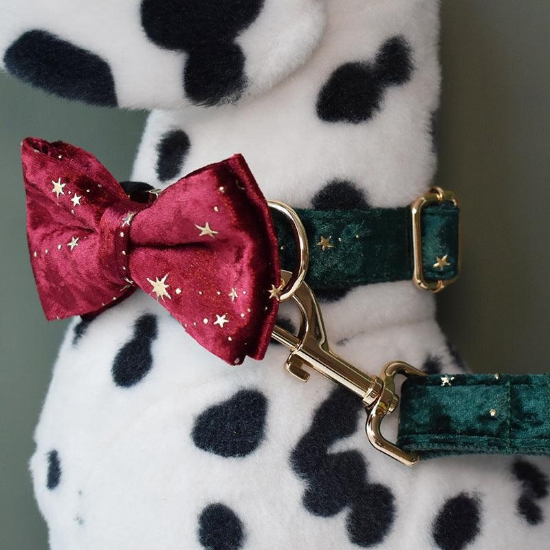 Green Star Fleece Pet Collar Bow Tie - Stylish And Comfortable Dog Accessory