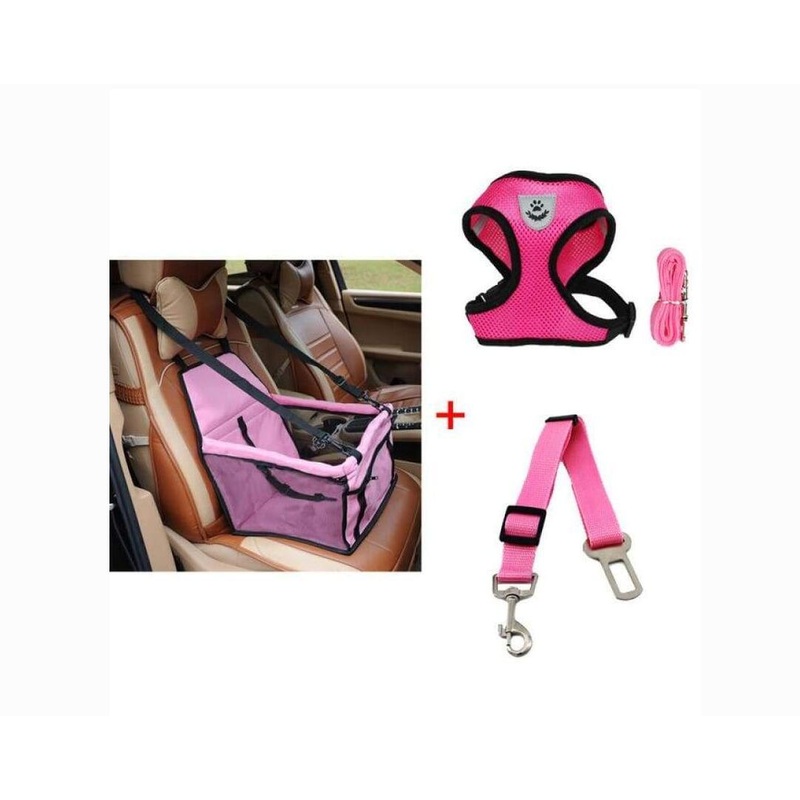 Luxury Pet Travel Bundle: Car Seat Carrier, Harness & Leash Set, And Car Safety Belt