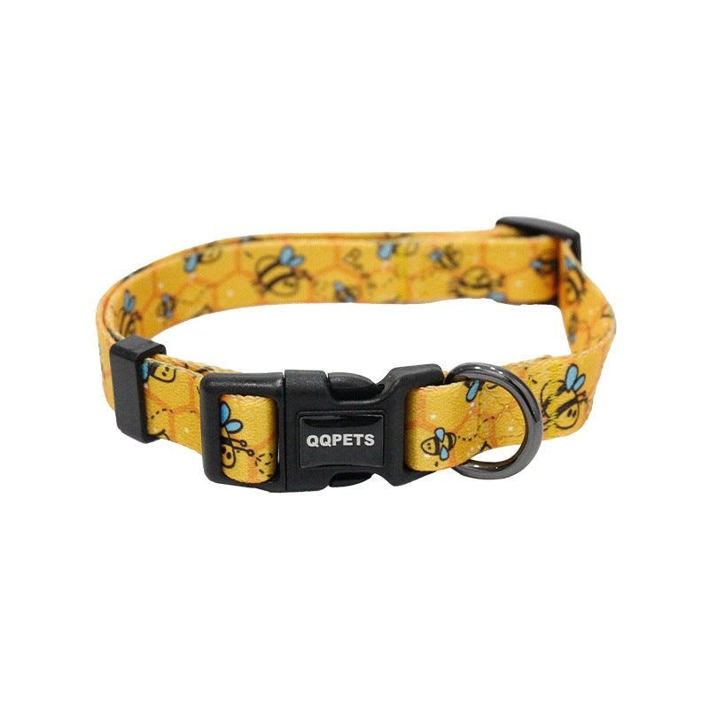Pet Pals Geometric Bee Pattern Dog Collars - Stylish And Durable Pet Accessories For Small And Medium Dogs