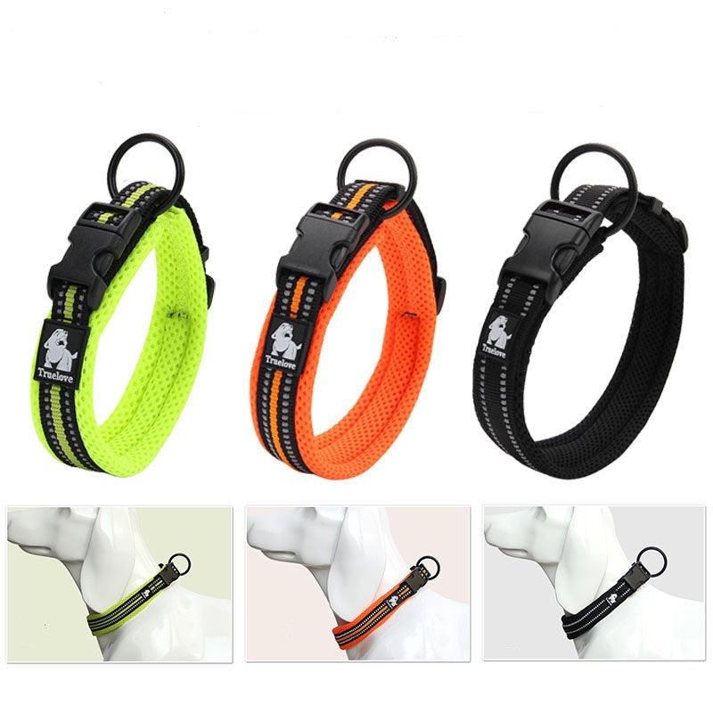 Reflective Mesh Dog Collar With Stainless Steel Buckle - Anti Strangulation Safety For Night Walks