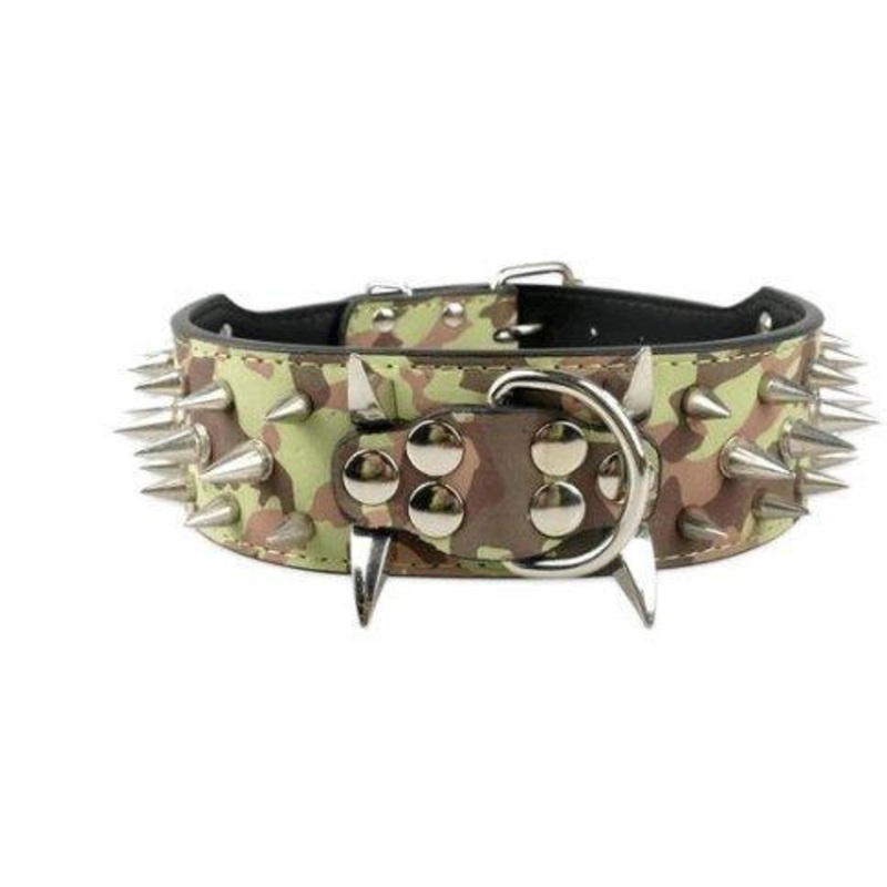 Black Spiked Leather Dog Collar For Large Breeds