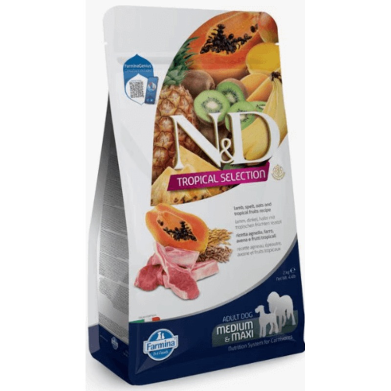 Farmina N&D Tropical Selection Adult Dog Food, Lamb (Med/Maxi Bites)