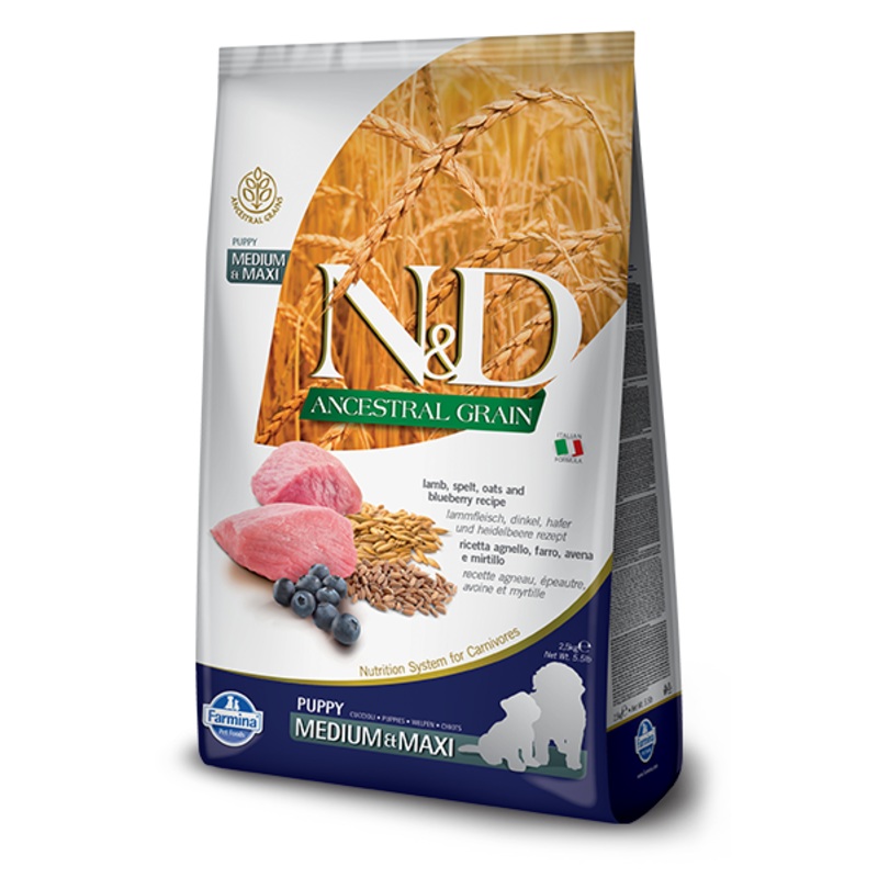 Farmina N&D Ancestral Grain Canine Lamb, Spelt, Oats & Blueberry Puppy Medium/Maxi Dry Food