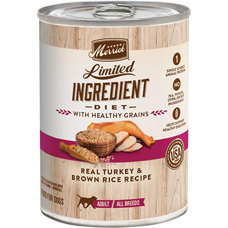 Merrick Limited Ingredient Diet with Healthy Grains, Turkey & Brown Rice Canned Dog Food 12.7 oz