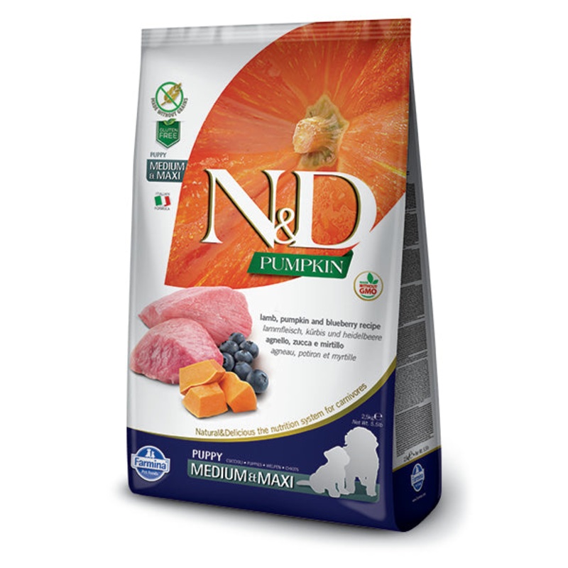 Farmina N&D Pumpkin Canine Lamb, Pumpkin, Blueberry Puppy Medium/Maxi Dry Food