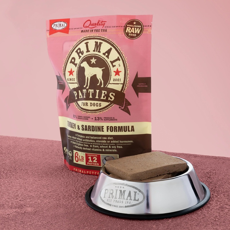 Primal Dog Frozen Patties, Turkey & Sardine 6 lbs