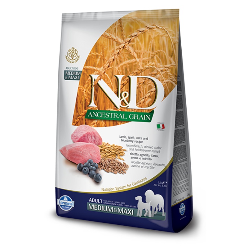 Farmina N&D Ancestral Grain Canine Lamb, Spelt, Oats & Blueberry Adult Medium/Maxi Dry Food