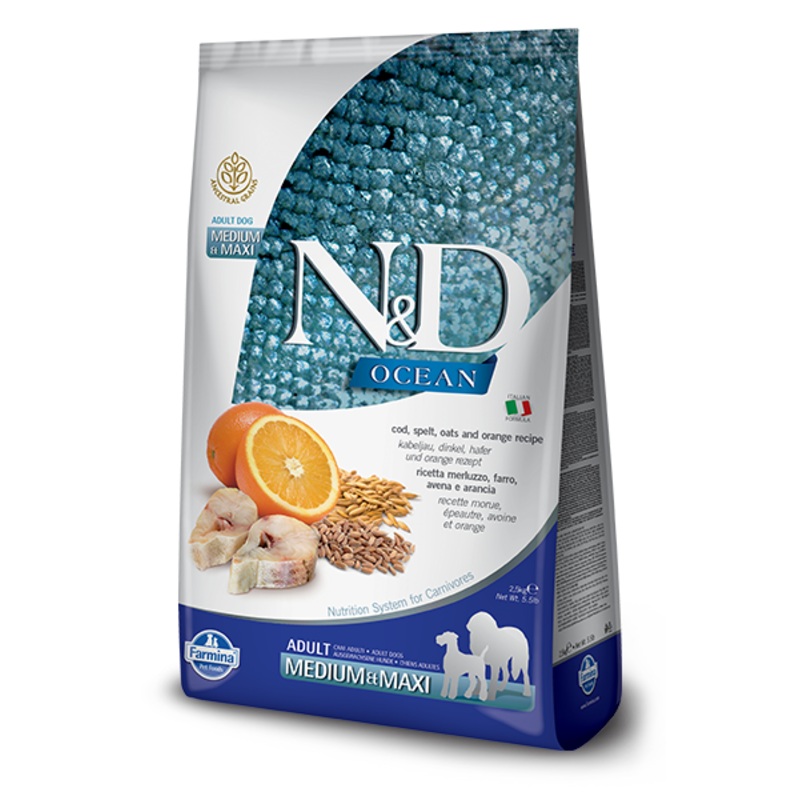 Farmina N&D Ocean Canine Cod, Spelt, Oats & Orange Adult Medium/Maxi Dry Food