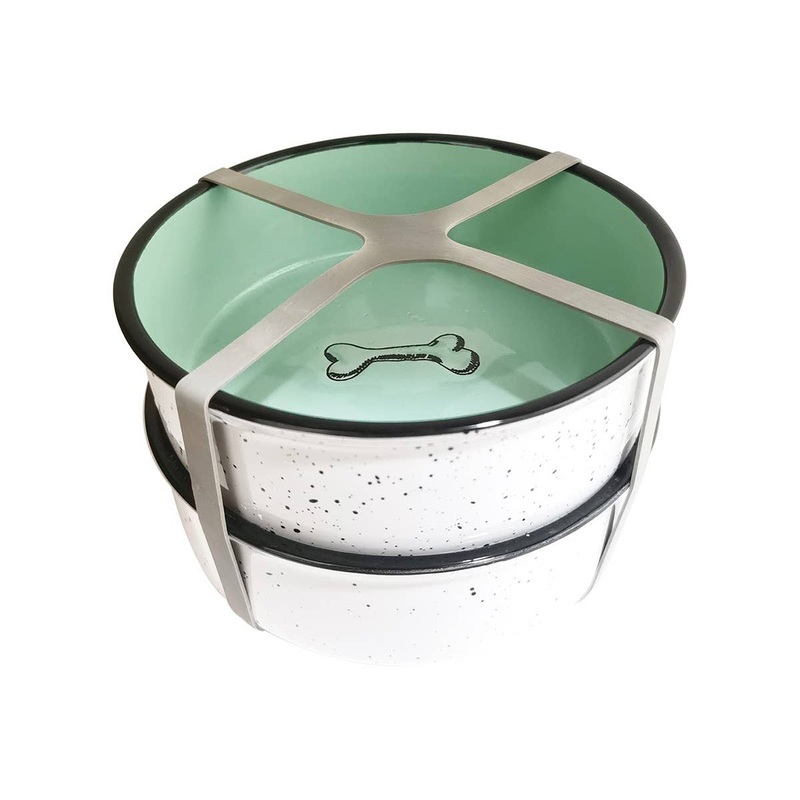 Set of Two, Tucker Teal/White  6" Pet Bowl