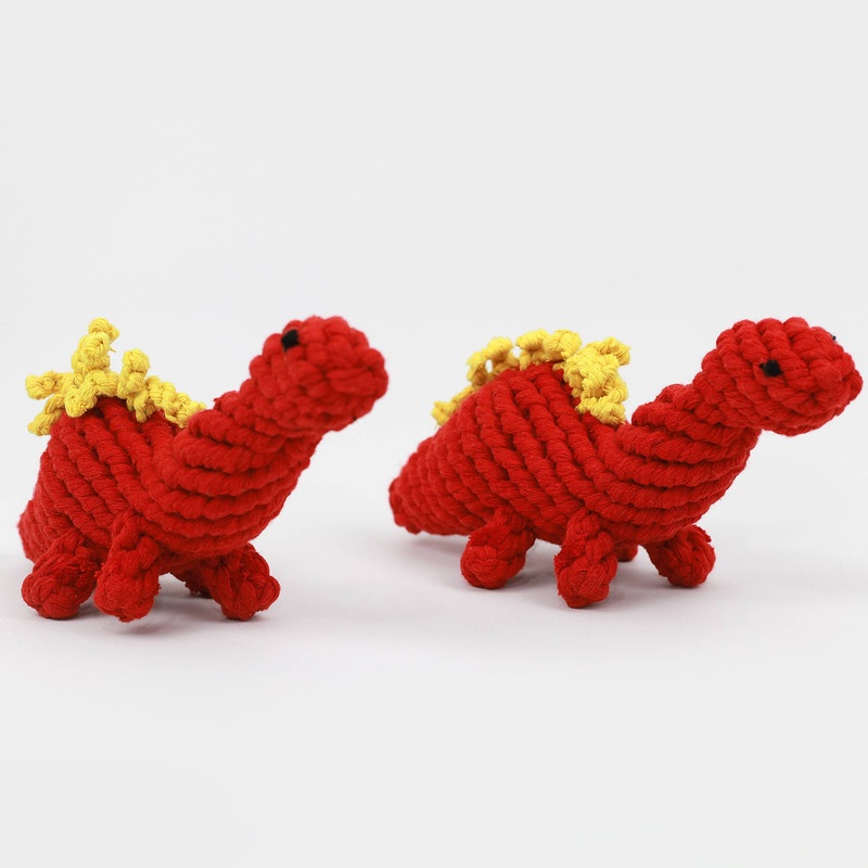 Knotty Pawz - Handmade Sustainable Red Dinosaur Rope Toys/Jouets en corde de dinosaure rouge durables faits  la main