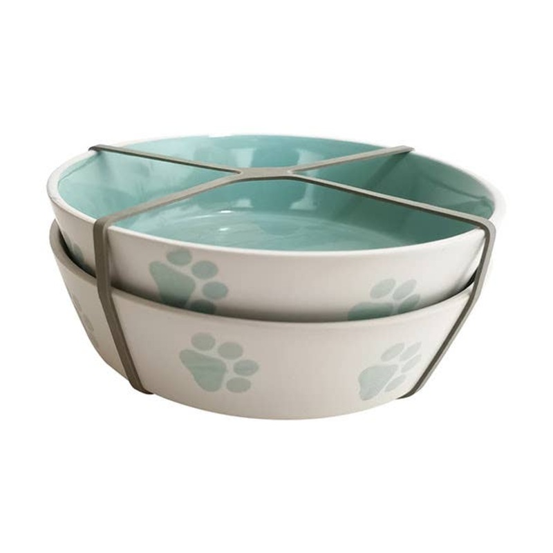 Set of Two, Bromley Dog Bowl Turqoise 4.9"