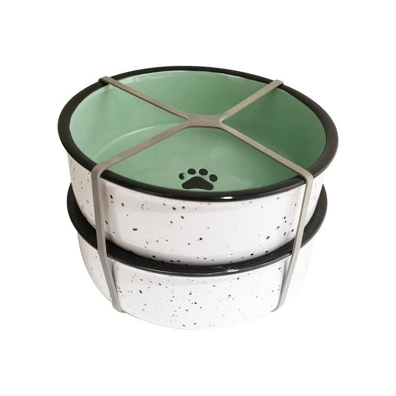Set of Two, Tucker Teal/White  4.9" Pet Bowl