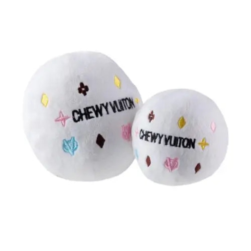 Haute Diggity Dog - White Chewy Vuiton Ball Squeaker Dog Toy