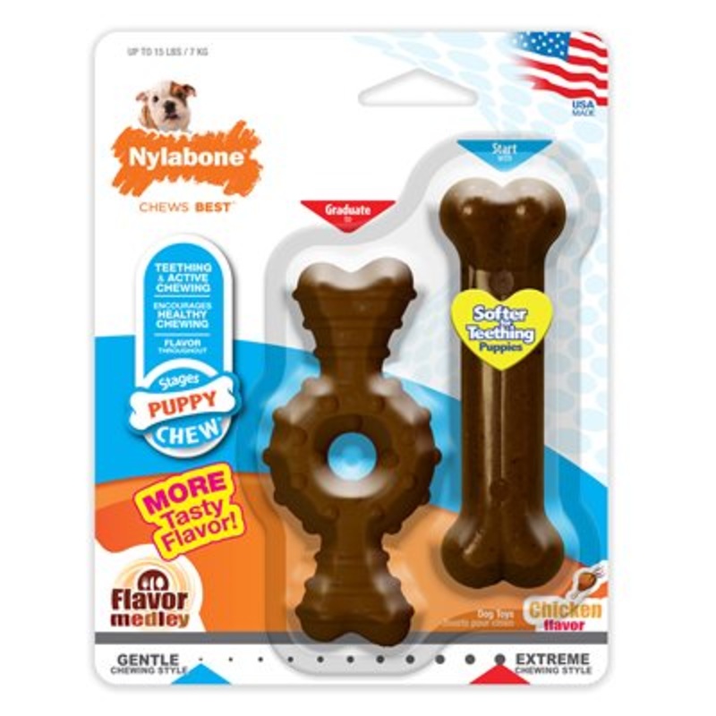 Nylabone Puppy Power Chew Ring & Bone Twin Pack
