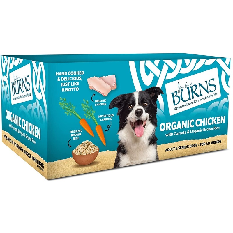 Burns Adult & Senior Wet Dog Food Trays Organic Chicken, Carrots & Brown Rice (12 x 150gm)