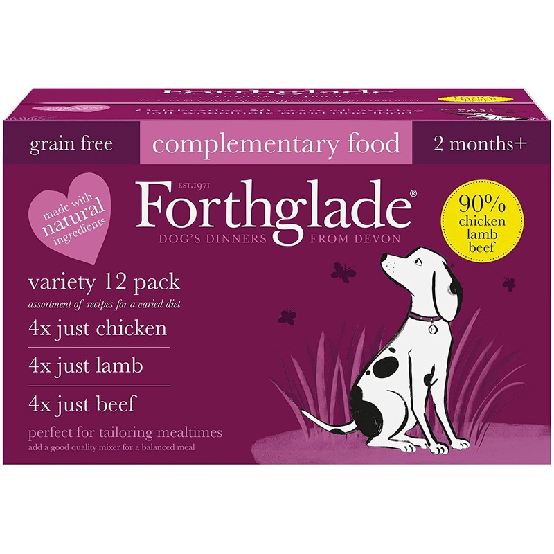 Forthglade Just Chicken, Lamb & Beef natural wet dog food - variety pack (12x395g)