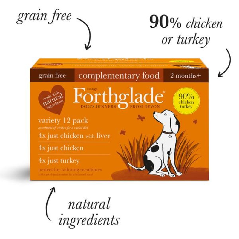 Forthglade Just - Chicken, Turkey & Chicken With Liver Natural Wet Dog Food - Variety Pack (12x395g)