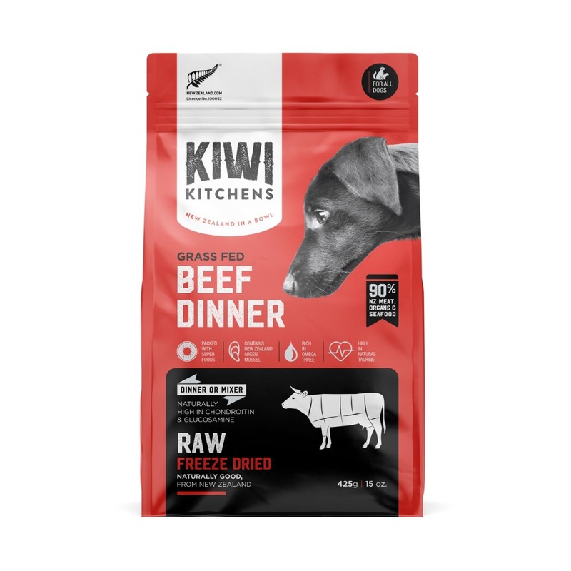 Kiwi Kitchens Raw Freeze Dried Grass Fed Beef Dinner Dry Dog Food - 425g