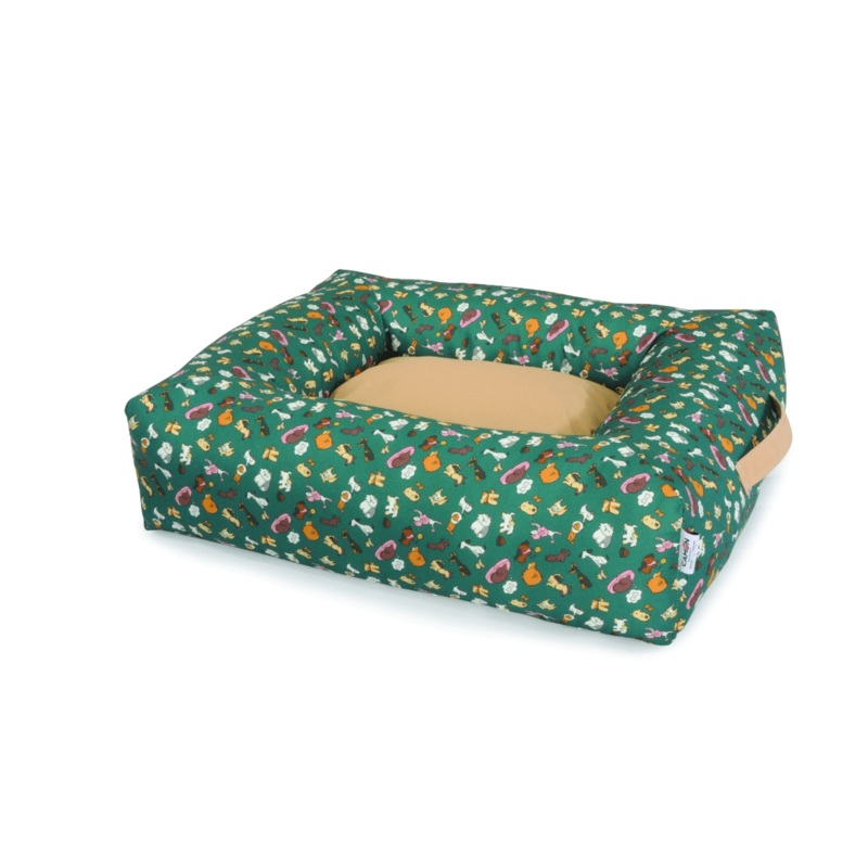 Camon Rectangular Pet Bed with Handle Green Happy Dog