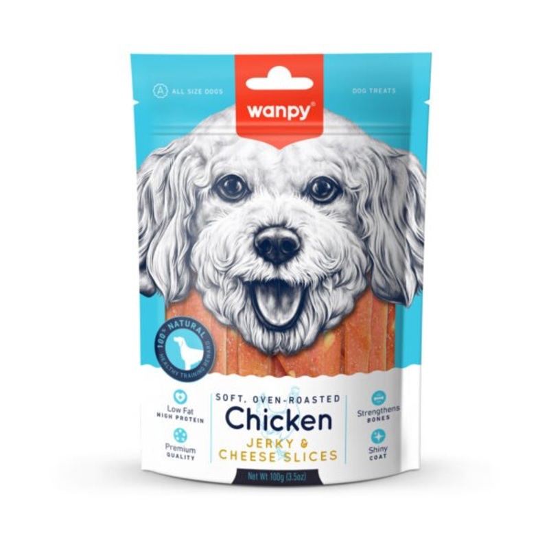 Wanpy Chicken Jerky & Cheese Slices  Dog Treats - 100g