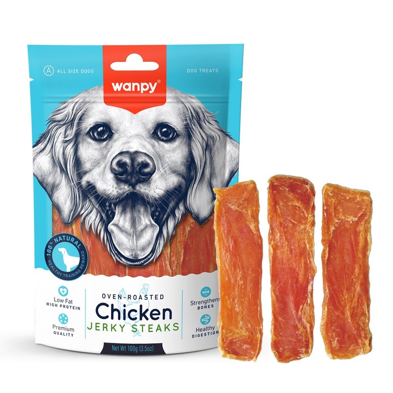 Wanpy Chicken Jerky Steaks Dog Treats - 100g