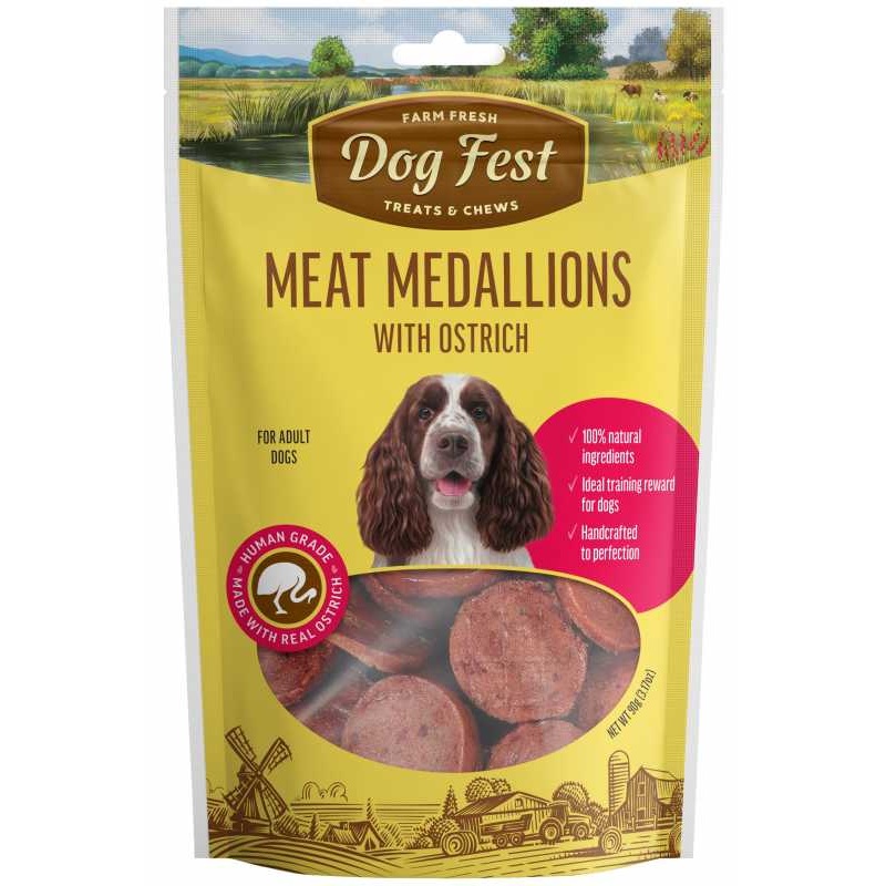 Dog Fest Medallions With Ostrich For Adult Dogs