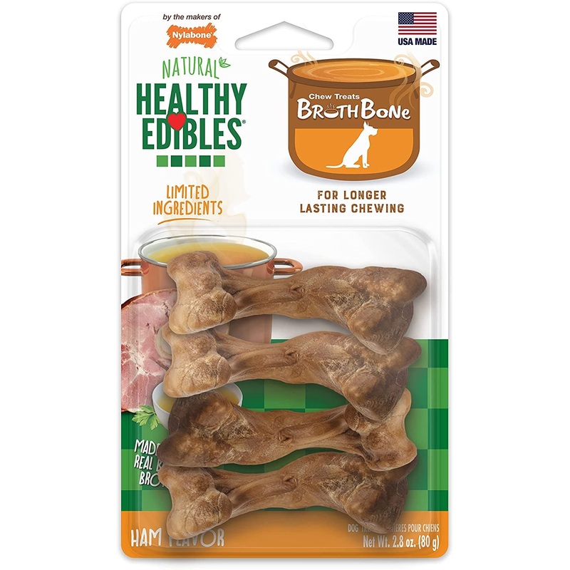 Nylabone Healthy Edibles Bone Broth Ham flavor 4 count Small