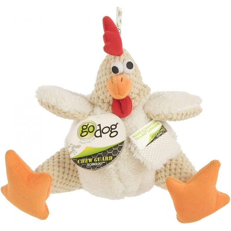 GoDog Checkers  Fat White Rooster with Chew Guard Technology Durable Plush Squeaker Dog Toy