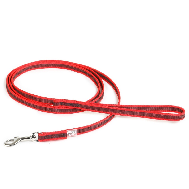 Julius-K9 Color & Gray With Handle Leash - Red-Gray Width 1.4 Cm & Length 2 Meter