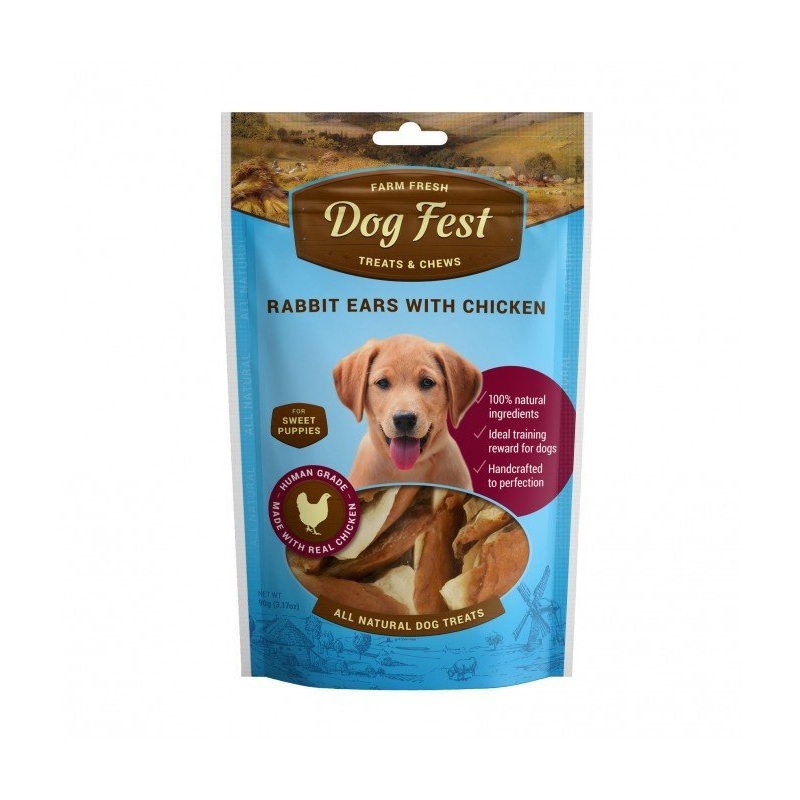 Dog Fest Rabbit Ears With Chicken For Puppies - 90g