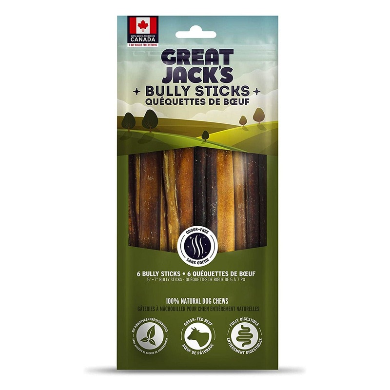 Great Jacks Ordour-Free Bully Sticks  6 pcs
