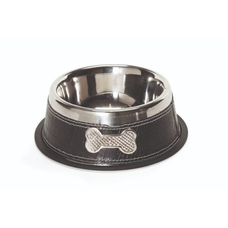 Camon Chic Bowl Stainless Steel Bowl Covered With Leather Cover For Dog