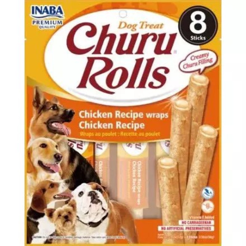 Inaba Churu Rolls Chicken Recipe Wraps--8 Packs/PK-Dog Treats-12X96G