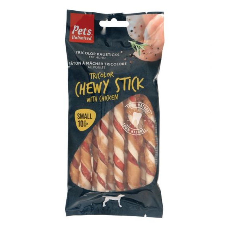 Pets Unlimited Tricolor Chewy Stick with Chicken -10pcs