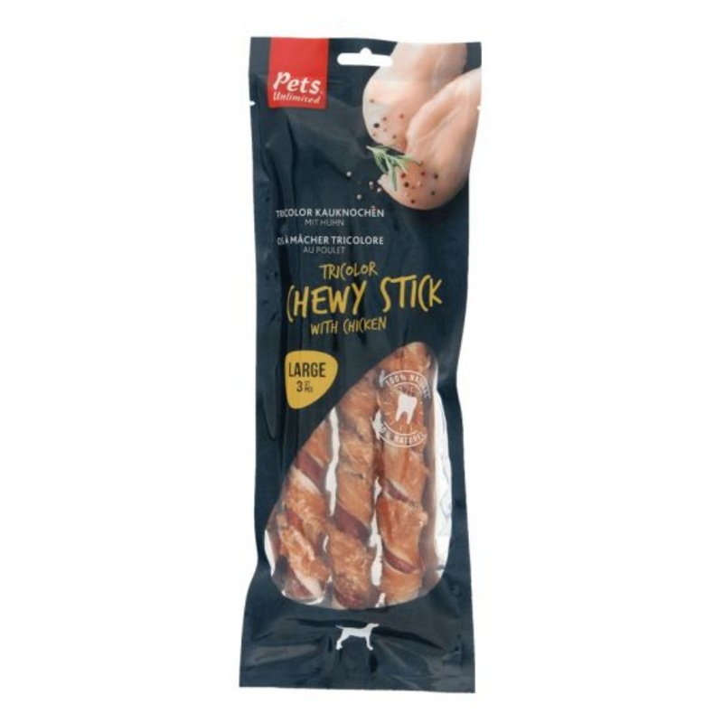 Pets Unlimited Tricolor Chewy Sticks with Chicken - 3pcs