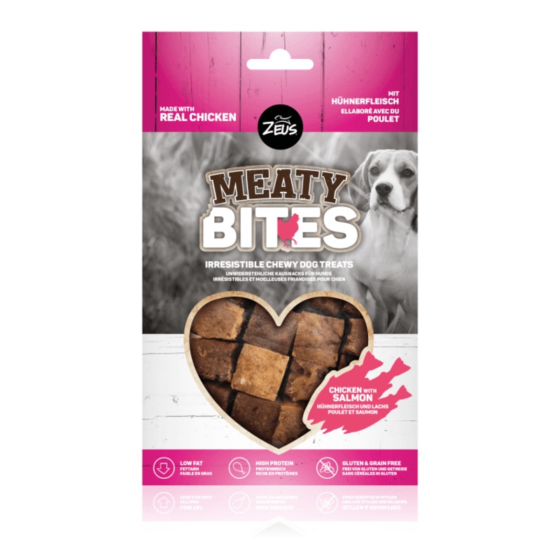Zeus Meaty Bites Chewy Dog Treats, Chicken with Salmon -150g