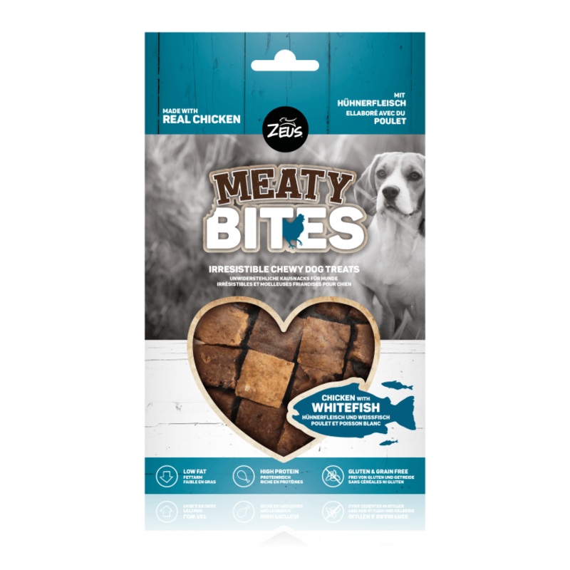 Zeus Meaty Bites Chewy Dog Treats, Chicken with Whitefish-150g