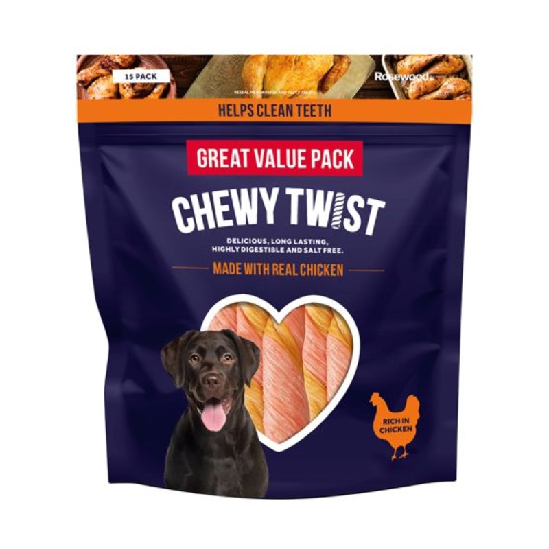 Rosewood Chewy Twist Chicken Dog Treats Value Pack - 320g