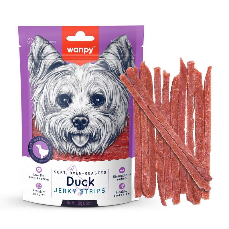 Wanpy Soft Duck Jerky Strips Dog Treats - 100g