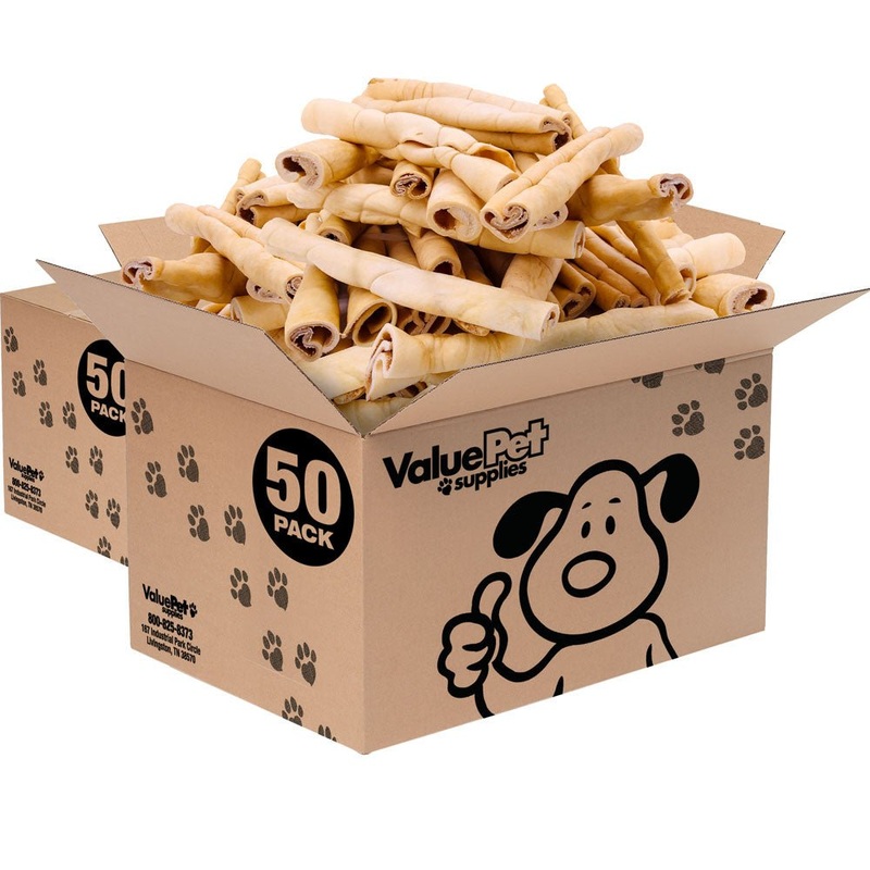 ValueBull Beef Cheek Rolls, Long Lasting Dog Chews, Jumbo 9-10 Inch, 100 Count Wholesale Pack