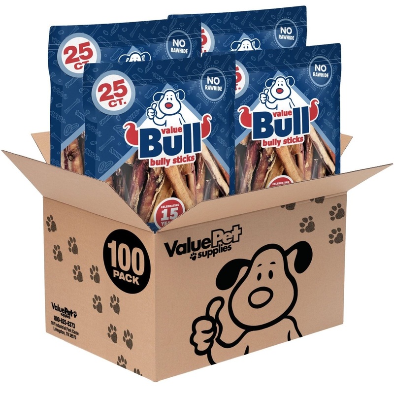 ValueBull Bully Sticks for Dogs, Varied Shapes, Super Jumbo 4-6 Inch, 100 Count Bulk Pack