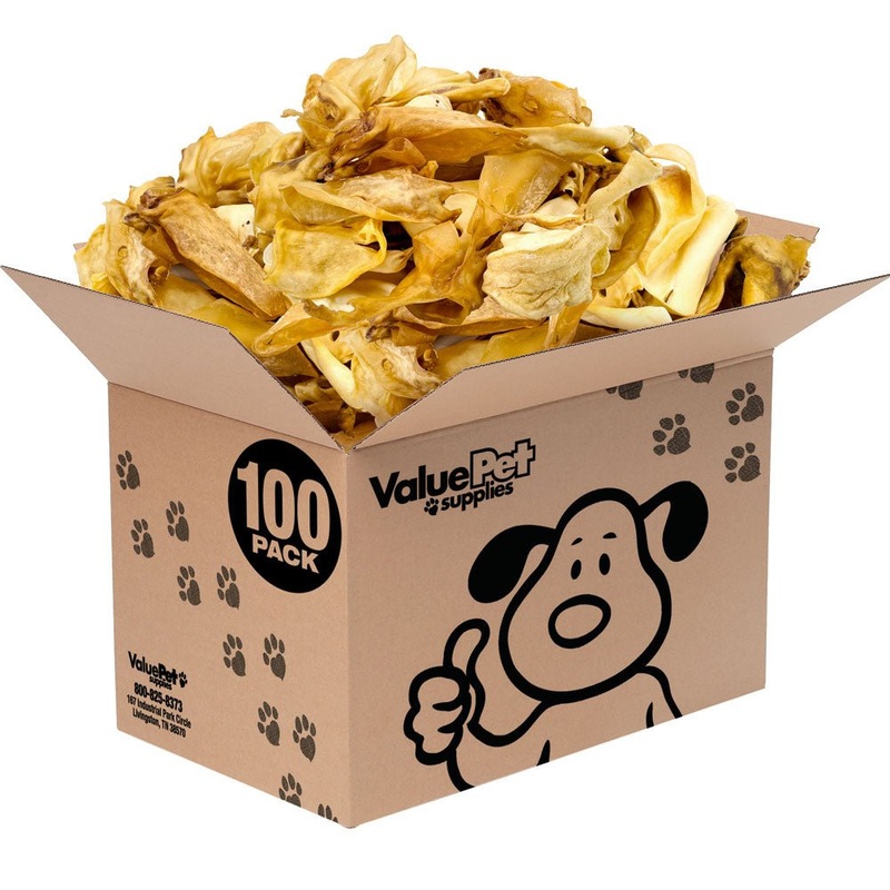 ValueBull Natural Brown Cow Ears, Crunchy Style, Varied Size, Shape & Color, 100 Count Bulk Pack