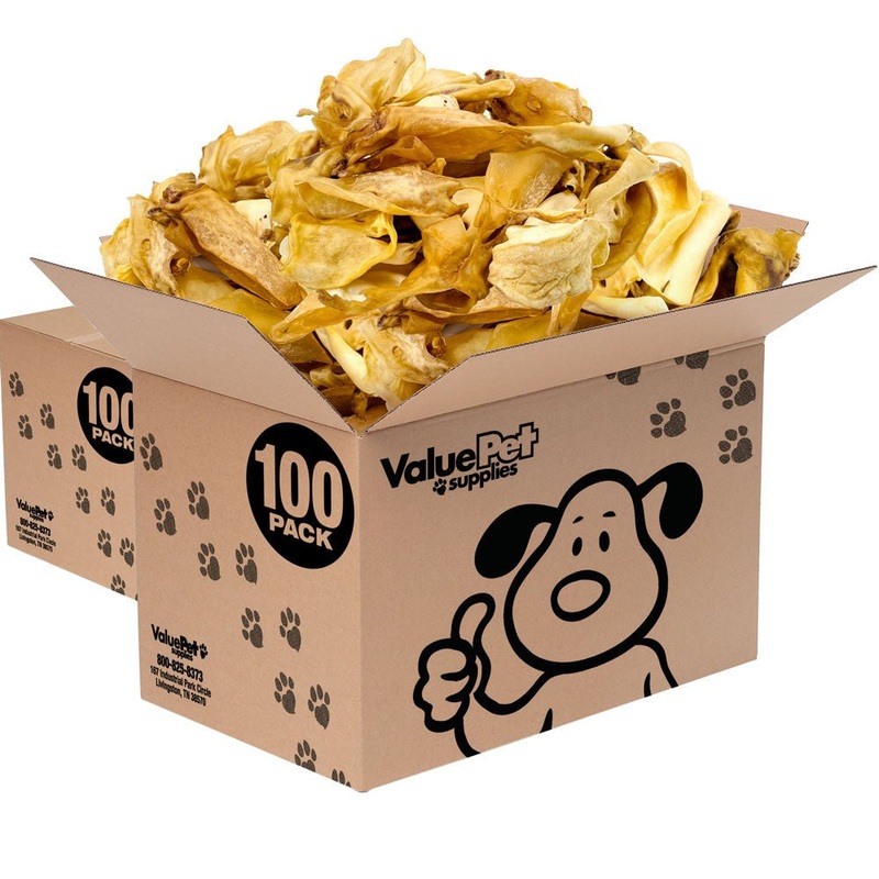 ValueBull Natural Brown Cow Ears, Crunchy Style, Varied Size, Shape & Color, 200 Count Bulk Pack