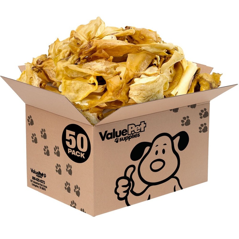ValueBull Natural Brown Cow Ears, Crunchy Style, Varied Size, Shape & Color, 50 Count Bulk Pack