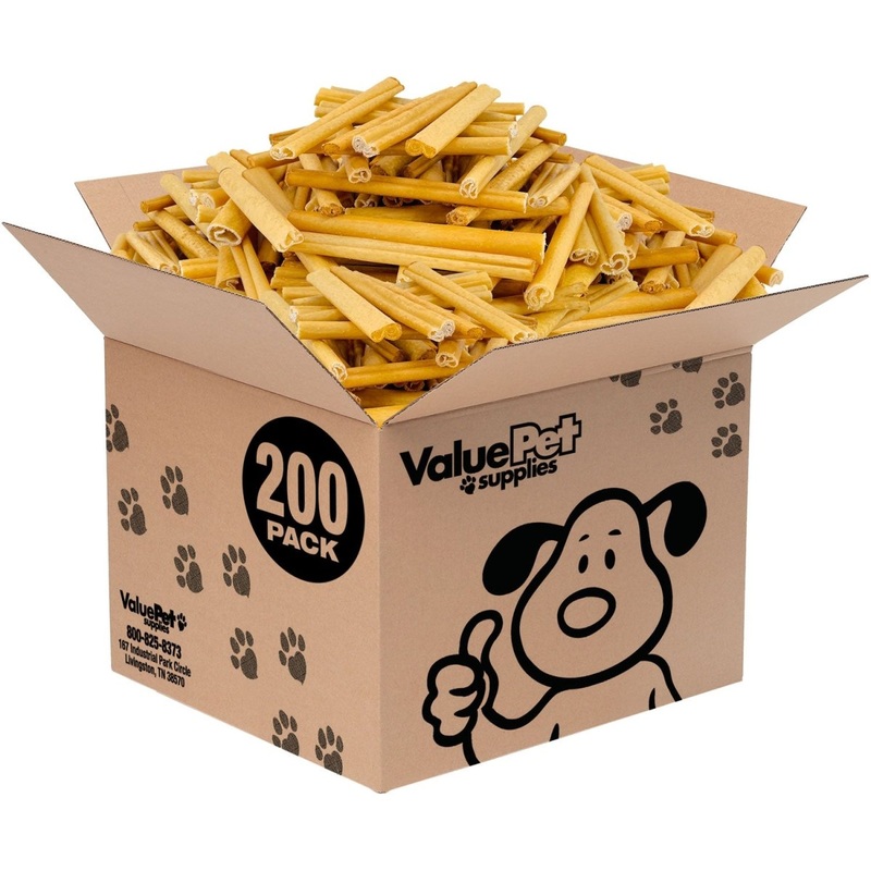 ValueBull USA Pig Skin Retriever Rolls, 6 Inch, Smoked, 200 Count Bulk Pack