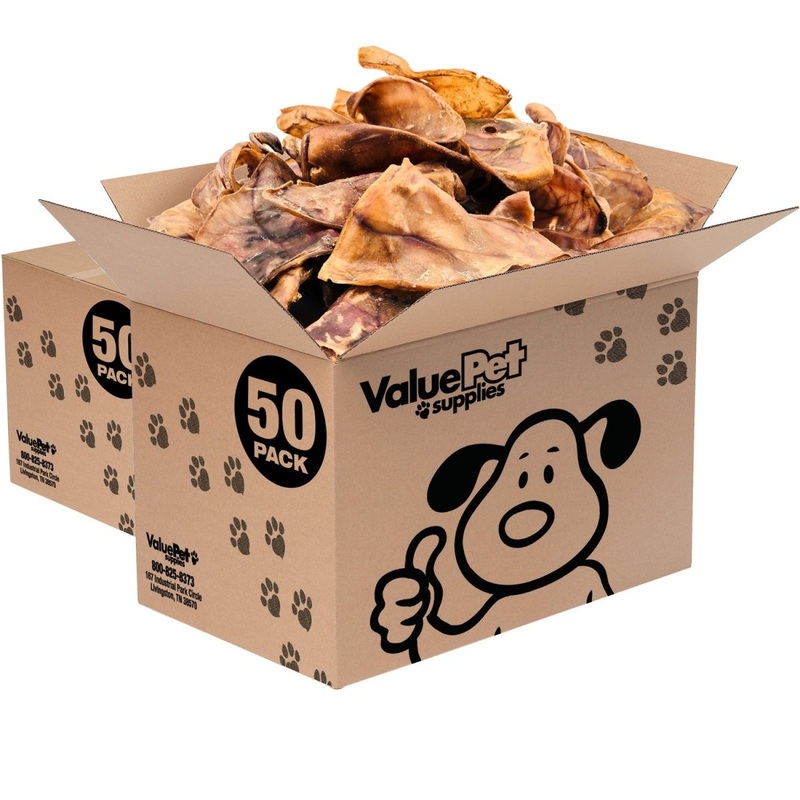 ValueBull Whole Pig Ears for Dogs, 100% Pork Chews, 100 Count Bulk Pack